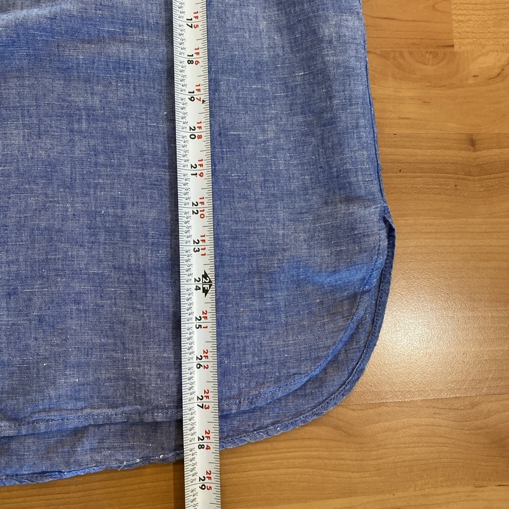 Max Studio Blue Long Sleeve Henley Linen Blend Popover Size Small Rolled Sleeve - Picture 8 of 11